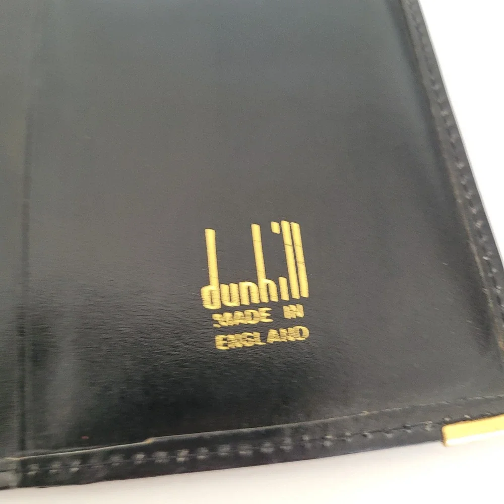 Dunhill London Mens Black Leather Long Bifold Wallet Gold Hardware Made England